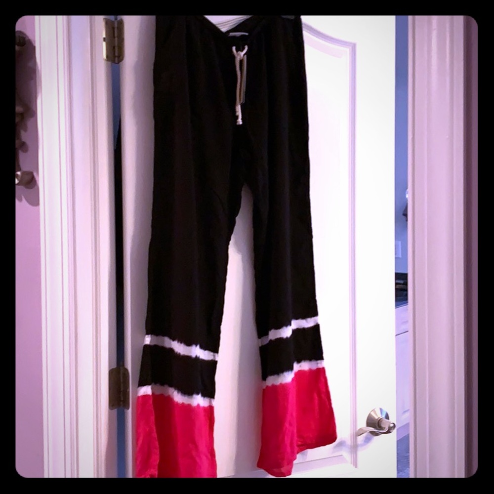 Boho tie dye drawstring pants with flair bottom